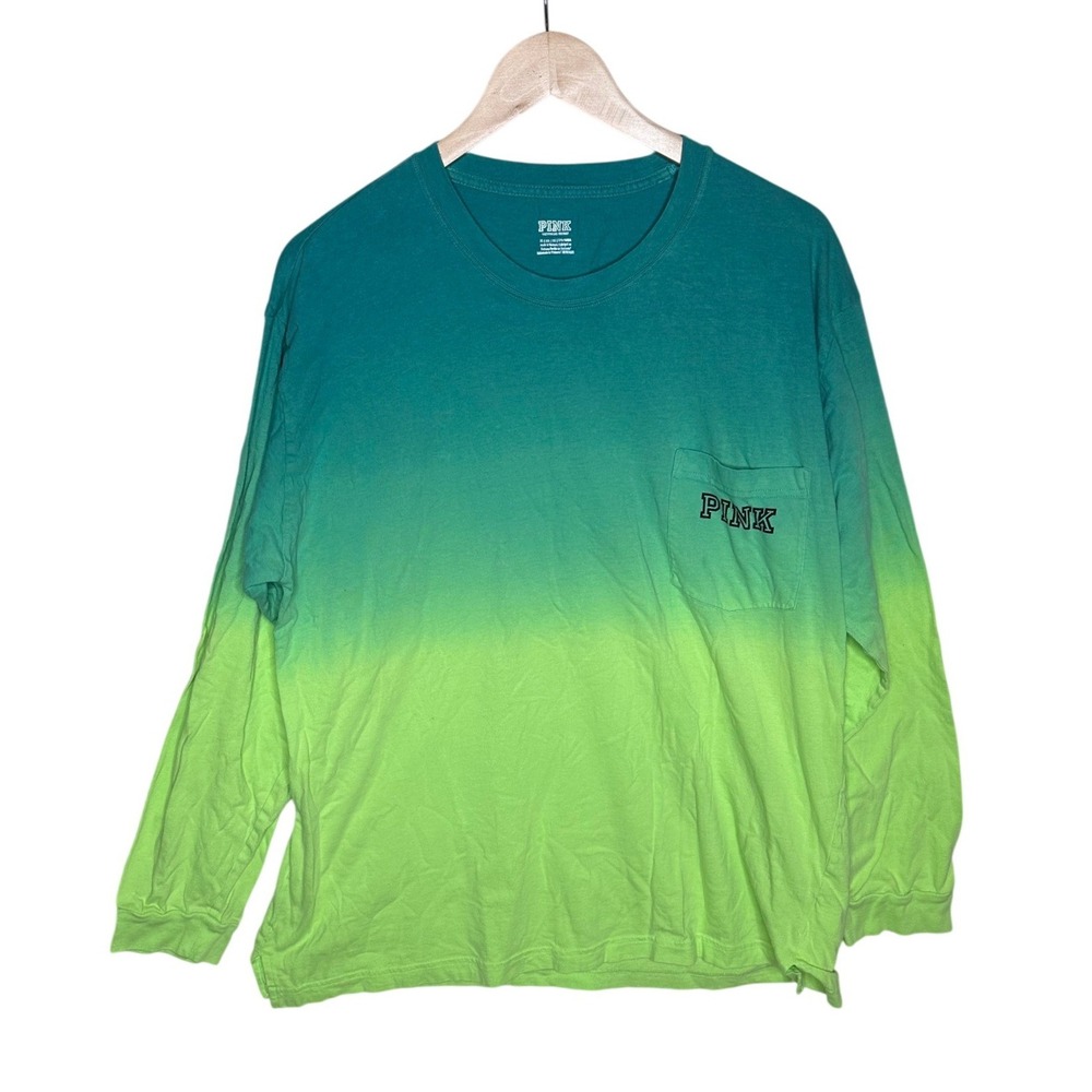 Victorias Secret Pink Womens Green Long Sleeve T Shirt Top Size XL